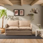 Canapea extensibila 2 locuri moderna, 200x148 cm – stofa bej – Saga - imagine 13