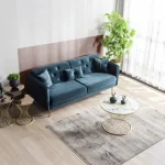 Canapea extensibila 3 locuri si lada de depozitare 216x82x80 cm – stofa turcoaz – Loren - imagine 5