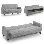 Canapea extensibila cu lada de depozitare living 215x85x90 cm – stofă, gri – Hilton - imagine 2