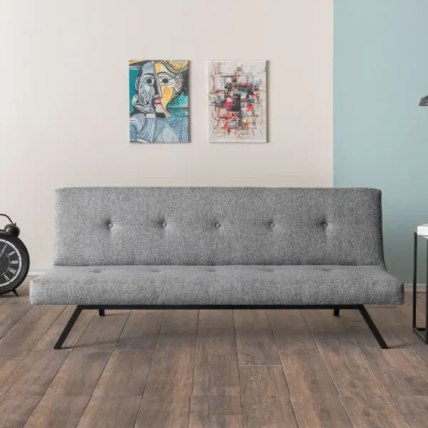 Canapea extensibilă modernă, 180x102 cm – stofă gri & metal negru – Zola