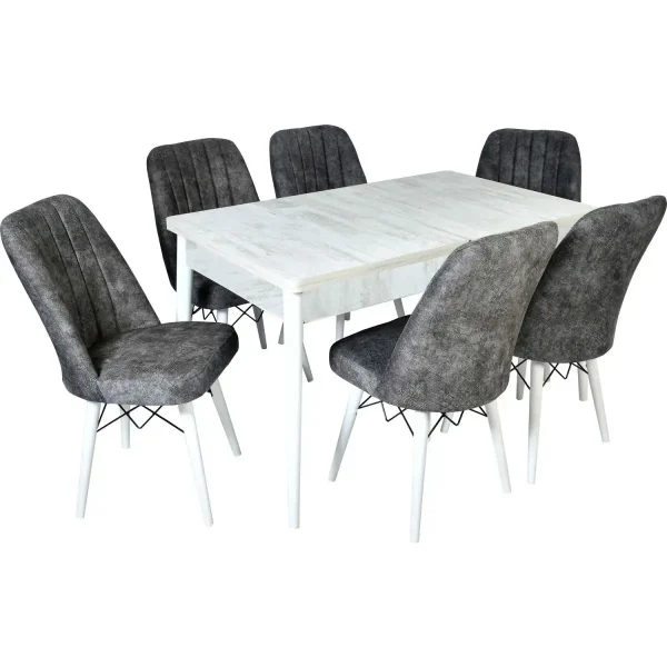 Set masa extensibila cu 6 scaune tapitate Homs cargold 250-30600 bej- gri 170 x 80 cm