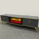 Comoda tv cu semineu Calvin culoare gri si auriu 160 cm - imagine 4