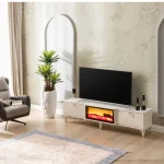 Comoda tv cu semineu Calvin, culoare bej 160 cm - imagine 5