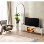 Comoda tv cu semineu Calvin, culoare bej 160 cm - imagine 2