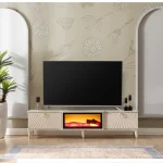 Comoda tv cu semineu Calvin, culoare bej 160 cm - imagine 9