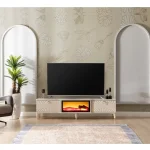 Comoda tv cu semineu Calvin, culoare bej 160 cm - imagine 4