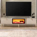 Comoda tv cu semineu Calvin, culoare bej 160 cm - imagine 6