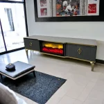 Comoda tv cu semineu Calvin culoare gri si auriu 160 cm - imagine 2