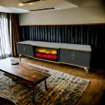 Comoda tv cu semineu Calvin culoare gri si auriu 160 cm - imagine 6