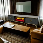 Comoda tv cu semineu Calvin culoare gri si auriu 160 cm - imagine 5