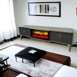 Comoda tv cu semineu Calvin culoare gri si auriu 160 cm - imagine 3