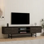 Comoda tv Angelyn pentru living culoare nuc si antracit 180 cm - imagine 2