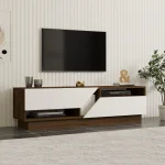 Comoda televizor Coza pentru living culoare alb si nuc, 160 cm - imagine 2