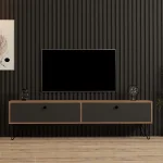 Comoda televizor Side pentru living culoare nuc si negru,160 cm - imagine 3