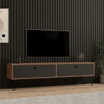 Comoda televizor Side pentru living culoare nuc si negru,160 cm - imagine 2