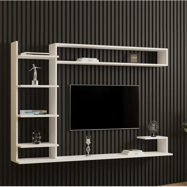 Comoda tv pentru perete cu raft, culoare alb 180 cm