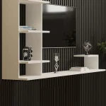 Comoda tv pentru perete cu raft, culoare alb 180 cm - imagine 3