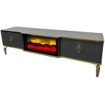 Comoda tv cu semineu Calvin culoare gri si auriu 160 cm - imagine 7