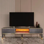 Comoda tv cu semineu Calvin culoare gri si auriu 160 cm