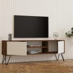 Comoda Tv Eva pentru living culoare nuc si alb 140 cm - imagine 2