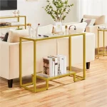 Consola din sticla si metal profil culoare auriu 100 cm - imagine 2
