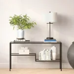 Consola Benito din metal si sticla culoare negru 120 cm - imagine 4