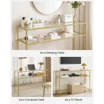 Consola Carolina din sticla si metal culoare auriu, 90x80x30 cm