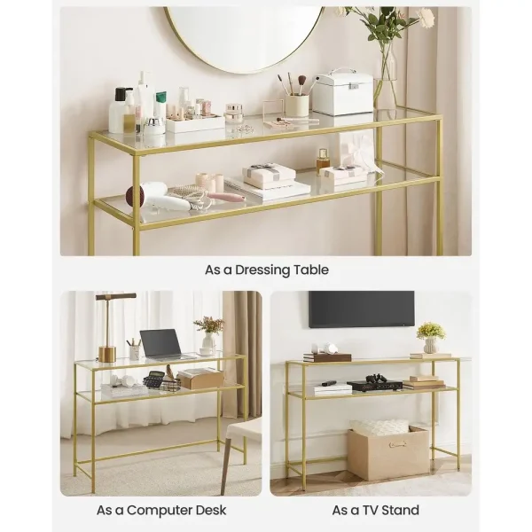 Consola Carolina din sticla si metal culoare auriu, 90x80x30 cm