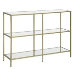 Consola din sticla si metal profil culoare auriu 100x73x30 cm - imagine 4