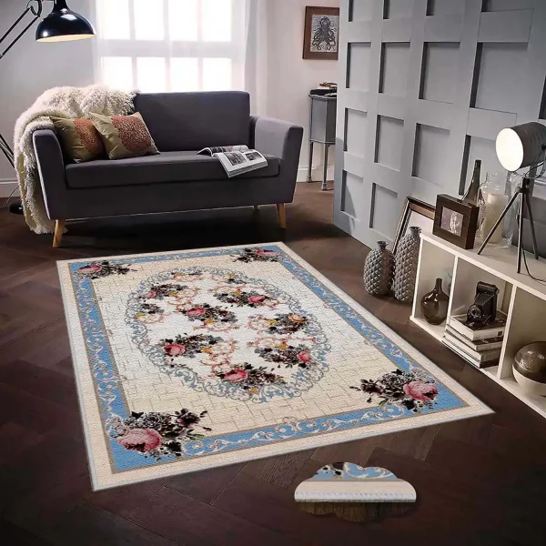 Covor 100×150 cm – model floral, albastru cald Siena