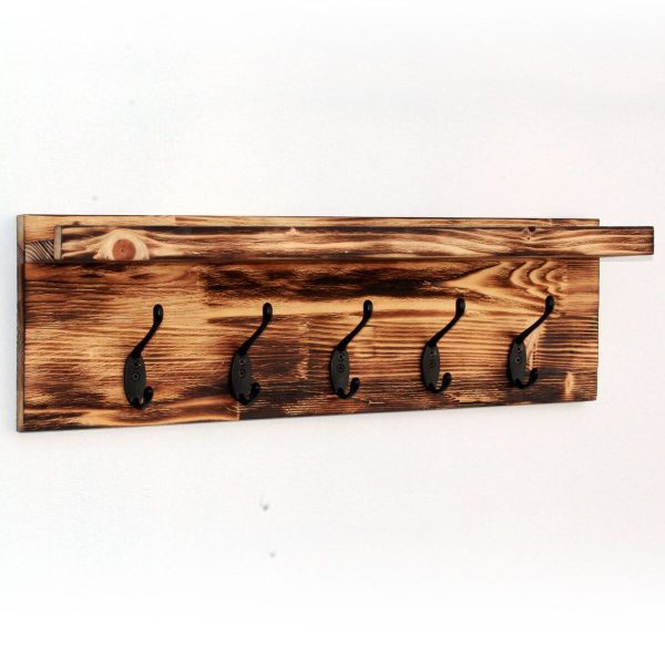 Cuier din lemn cu 5 agatatori Eli Homs, 65 x 20 cm, maro rustic