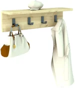 Cuier cu 4 agatatori si polita, Anatolya Homs, 60 x 16 x 15 cm, stejar