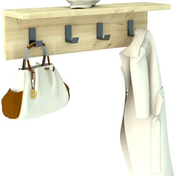 Cuier cu 4 agatatori si polita, Anatolya Homs, 60 x 16 x 15 cm, stejar