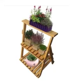 Etajera flori din lemn, Homs Garden 4, Natur, 69 x 58 x 50 cm - imagine 3