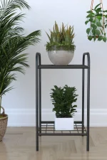 Etajera metal pentru flori 2 rafturi Decor Homs 33 x 60 x 31 cm, negru - imagine 3