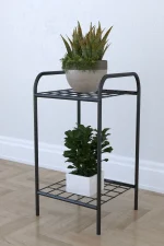 Etajera metal pentru flori 2 rafturi Decor Homs 33 x 60 x 31 cm, negru