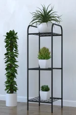 Etajera metal pentru flori 3 rafturi Decor Homs 33 x 100 x 31 cm, negru - imagine 2