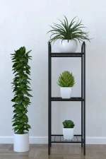 Etajera metal pentru flori 3 rafturi Decor Homs 33 x 100 x 31 cm, negru - imagine 3