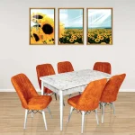 Set masa extensibila cu 6 scaune tapitate Homs cargold 250-30050 bejmarmurat-mustar,170 x 80 cm - imagine 12