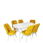 Set masa extensibila cu 6 scaune tapitate Homs cargold 250-30050 bejmarmurat-mustar,170 x 80 cm - imagine 2