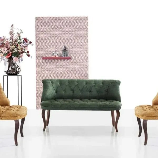 Set canapea 2 persoane cu 2 fotolii, Cafe Homs verde galben