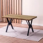 Set Masa Barton din MDF cu 6 Scaune din metal, culaore nuc si maro, 140 cm - imagine 2