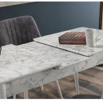 Masa de bucatarie extensibila dining, alb marmurat, 170 x 80 cm - imagine 2