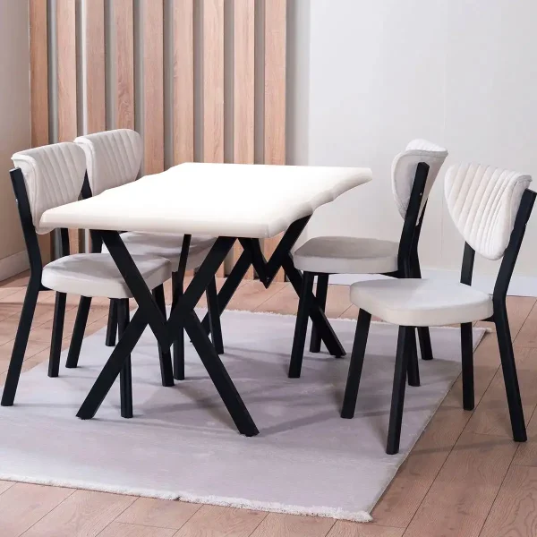 Set Masa de bucatarie Barton din MDF cu 4 Scaune din metal, culoare bej, 140 cm