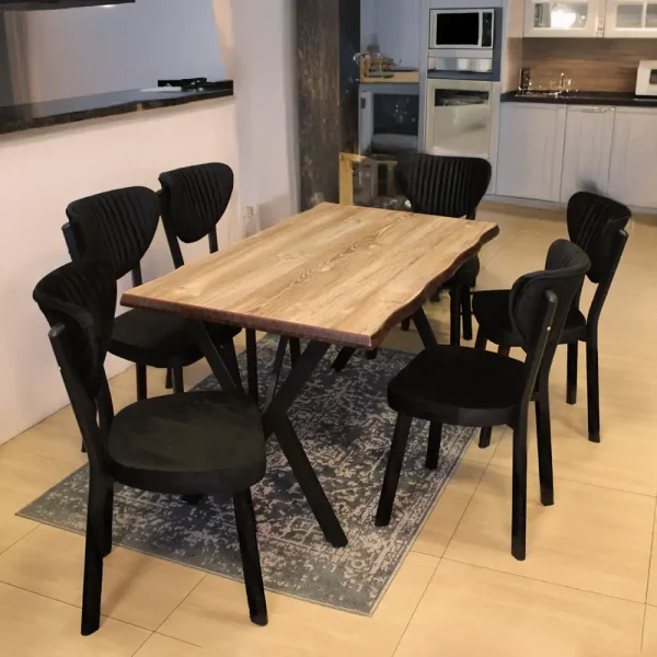 Set Masa Barton din MDF cu 4 Scaune din metal, culaore negru, 140 cm