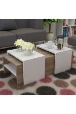 Masa cafea cu masute detasabile Mora Homs alb-nuc - imagine 3