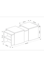 Masa cafea cu masute detasabile Mora Homs alb-nuc - imagine 6