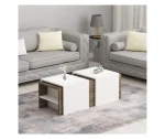 Masa cafea cu masute detasabile Mora Homs alb-nuc - imagine 5