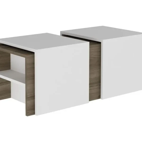 Masa cafea cu masute detasabile Mora Homs alb-nuc