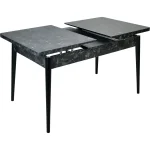 Set masa extensibila cu 6 scaune tapitate Homs cristal negru-mustar 170 x 80 cm - imagine 3